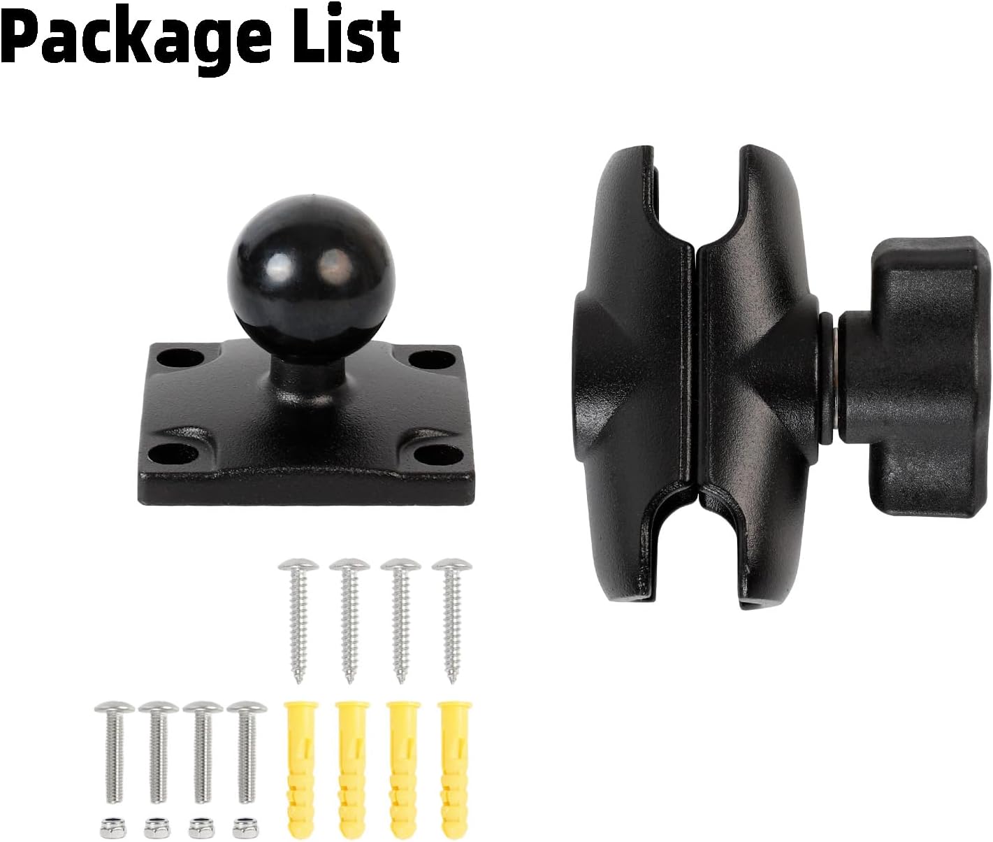 FPN 1" Ball Mount with Aluminum Alloy Square Plate & Short Double Socket Arm, Universal Electronic Device Mounting Base