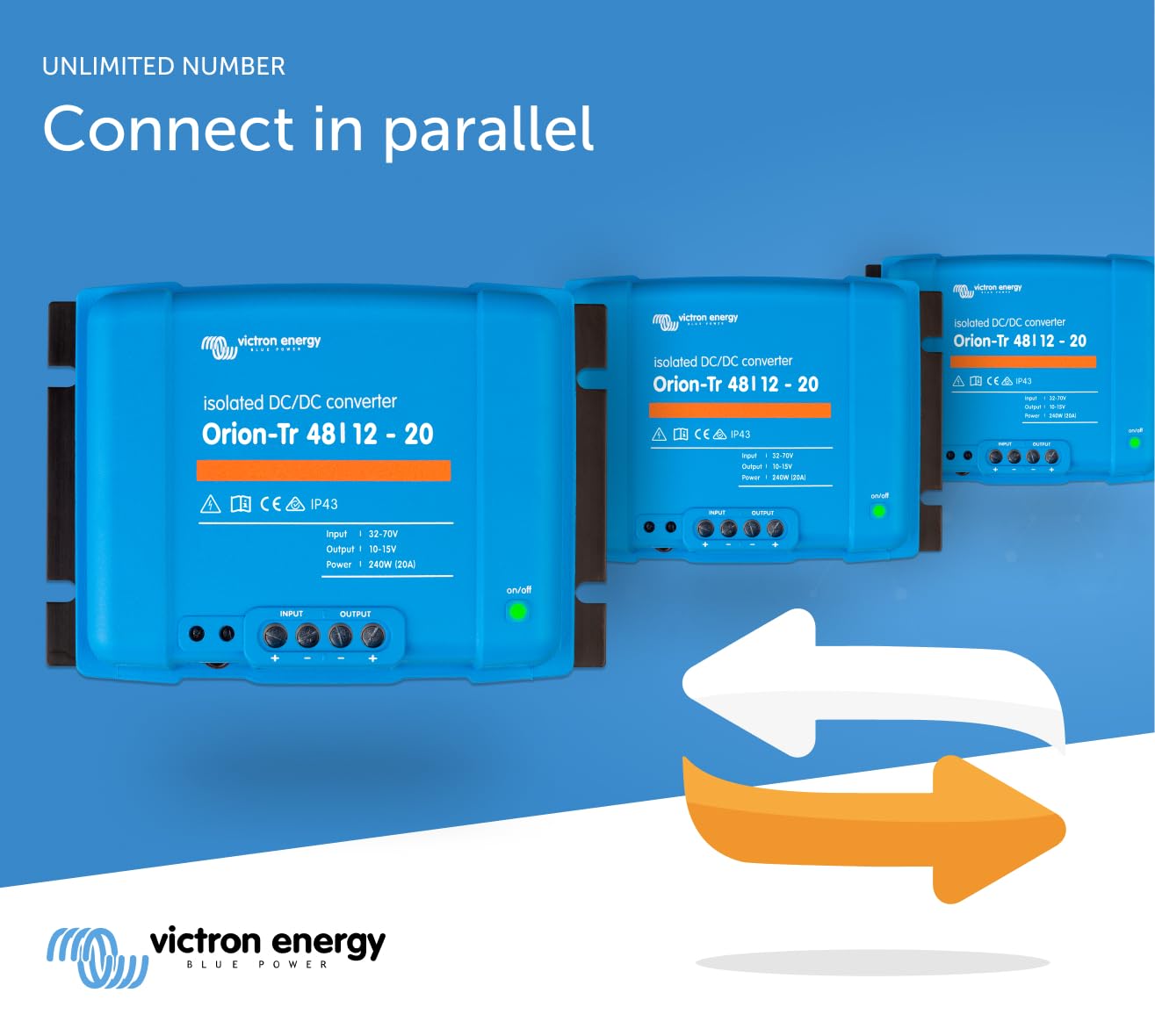 Victron Energy Orion-Tr DC to DC Converter - 48/12-Volt 20 amp 240-Watt - IP43 Protected - for Dual Battery Systems - Isolated