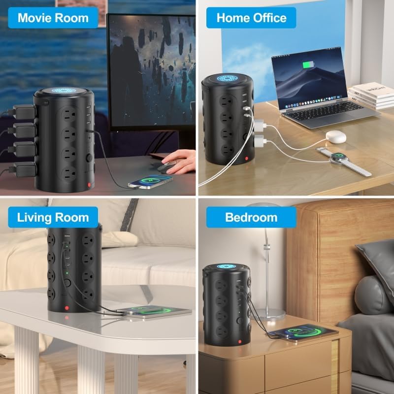 UWIWUTEI 16 5 (2 6FT Tower Power Strip Surge Protector with Outlets and USB Ports USB-C), Extension Cord with Multiple