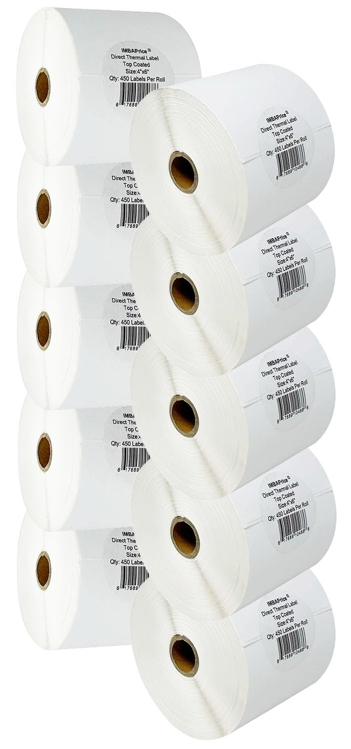 iMBAPrice - 10 Roll of 450-4x6 Direct Thermal Labels for Zebra 2844 ZP-450 ZP-500 ZP-505 (1 inch core) - 95+60GSM Top Coated