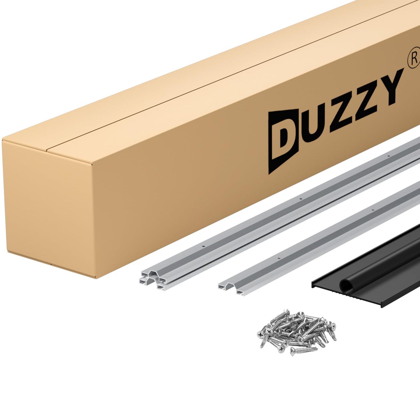 Duzzy 10 Feet Convex Shape Garage Door Seal Kits, Pre-drilled Heavy-Duty Weatherproofing Garage Door Rubber Seals Bottom Pakage with Aluminum Track Retainer Base Kits