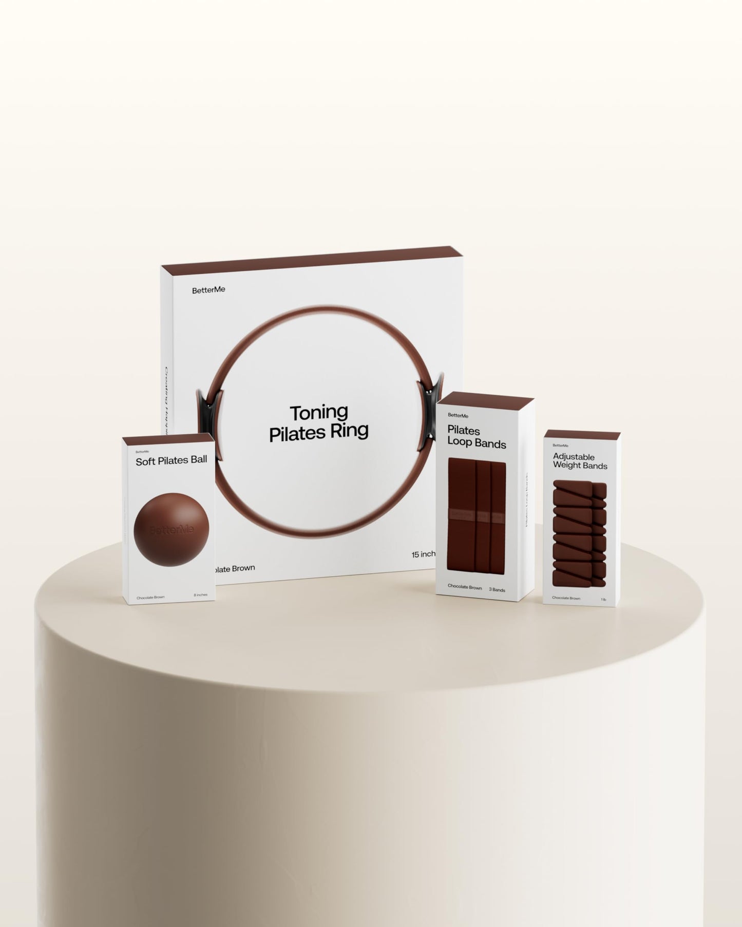BetterMe Bubble Butt Kit – Pilates Ring, Weight Bands, Soft Ball & Loop Bands – Glute Training Pilates Kit for Women – Home Workout Pilates Equipment Set (Chocolate Brown)