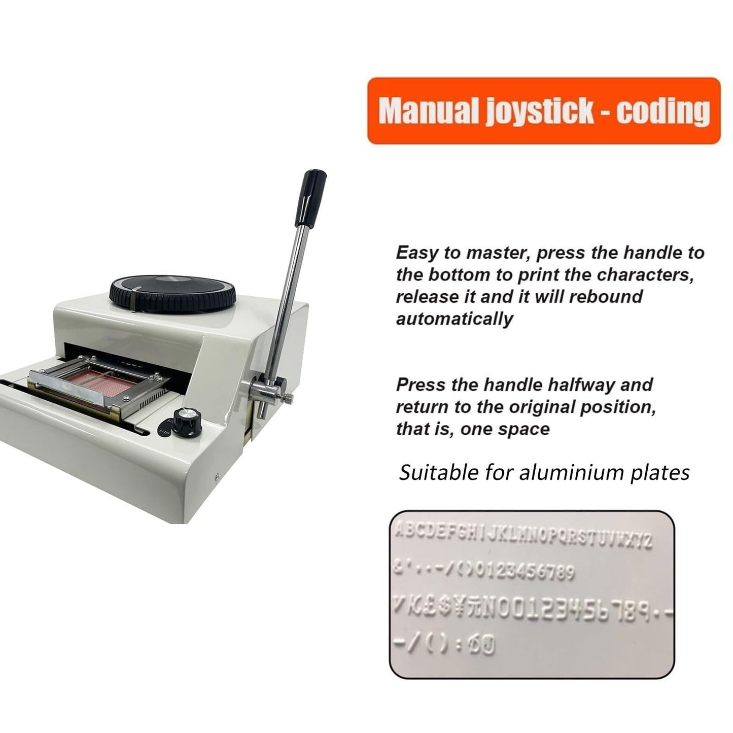 Manual Stamping Machine, Dog tag Coding with 5 Aluminum Tags, 72 Characters, 2 Gear Kerning, Metal Code Printing