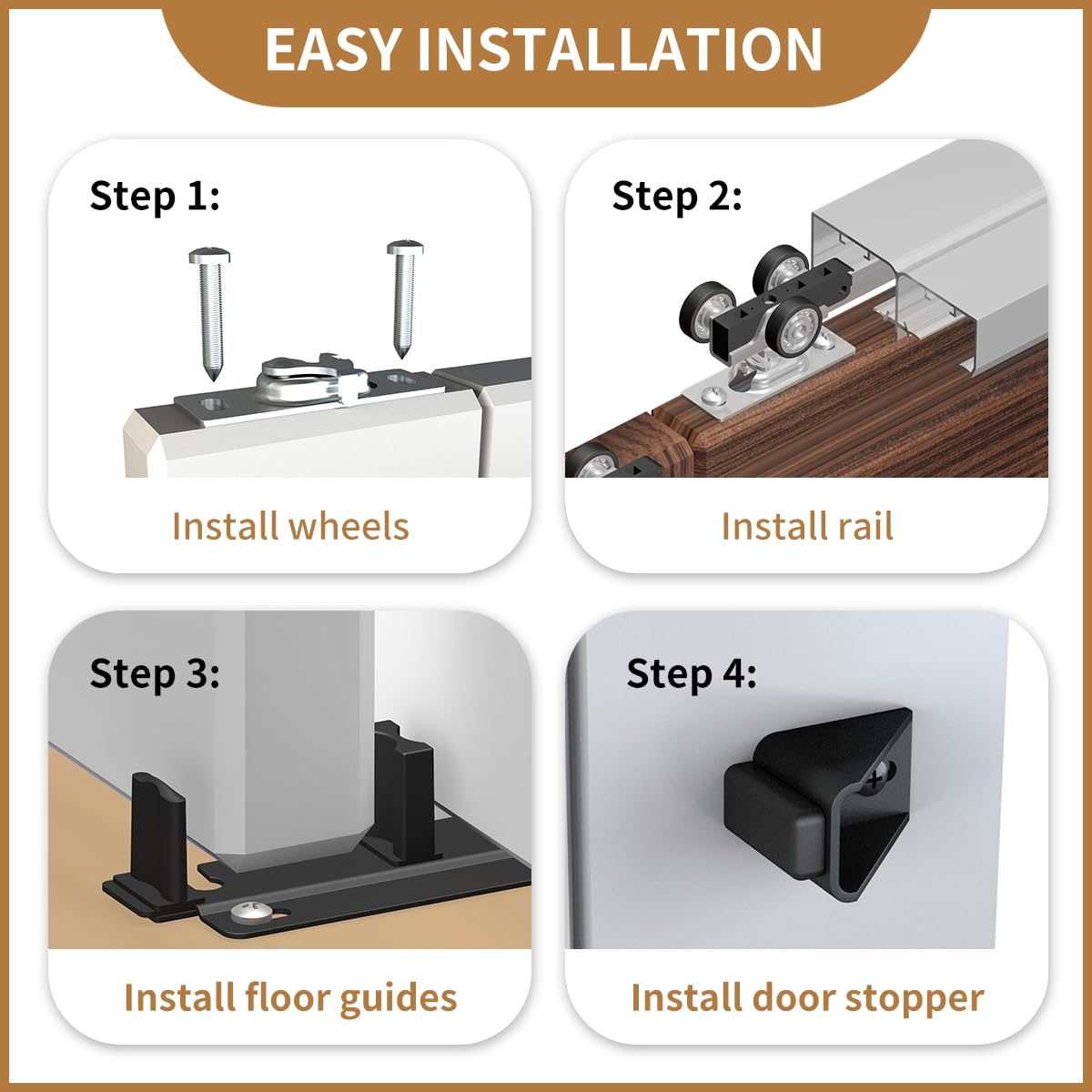 SongYung Heavy Duty Bypass Sliding Closet Door Track Hardware 48",4FT Aluminium Pocket Door Track Rail Set, Smoothly and Quietly, for 2 Door System