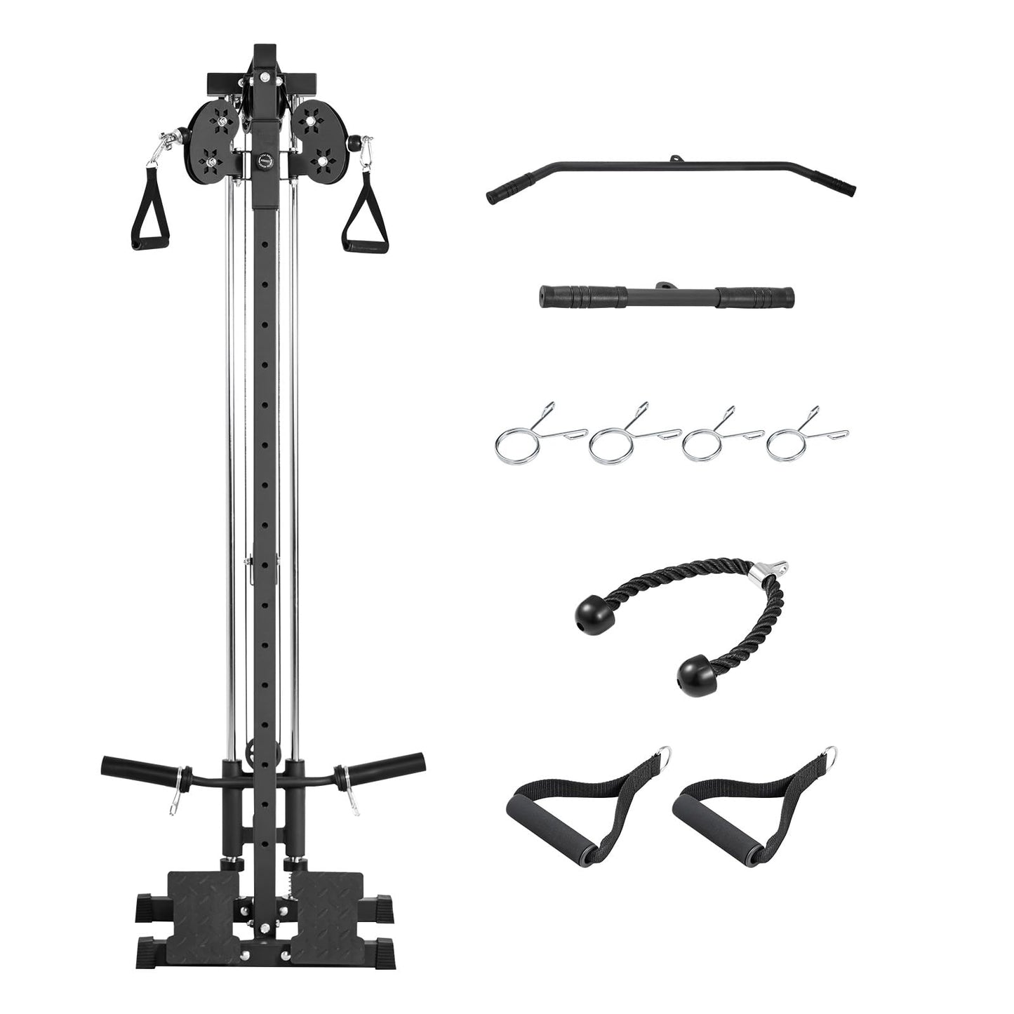 VEVOR LAT Pull Down Machine, 3-in-1 Row Cable Machine, Cable Machines Home Gym with 18-Levels Height Adjustment, Wall-Mount Design, Load 500 lbs LAT Tower for Full-Body Workouts, Single-Arm Training