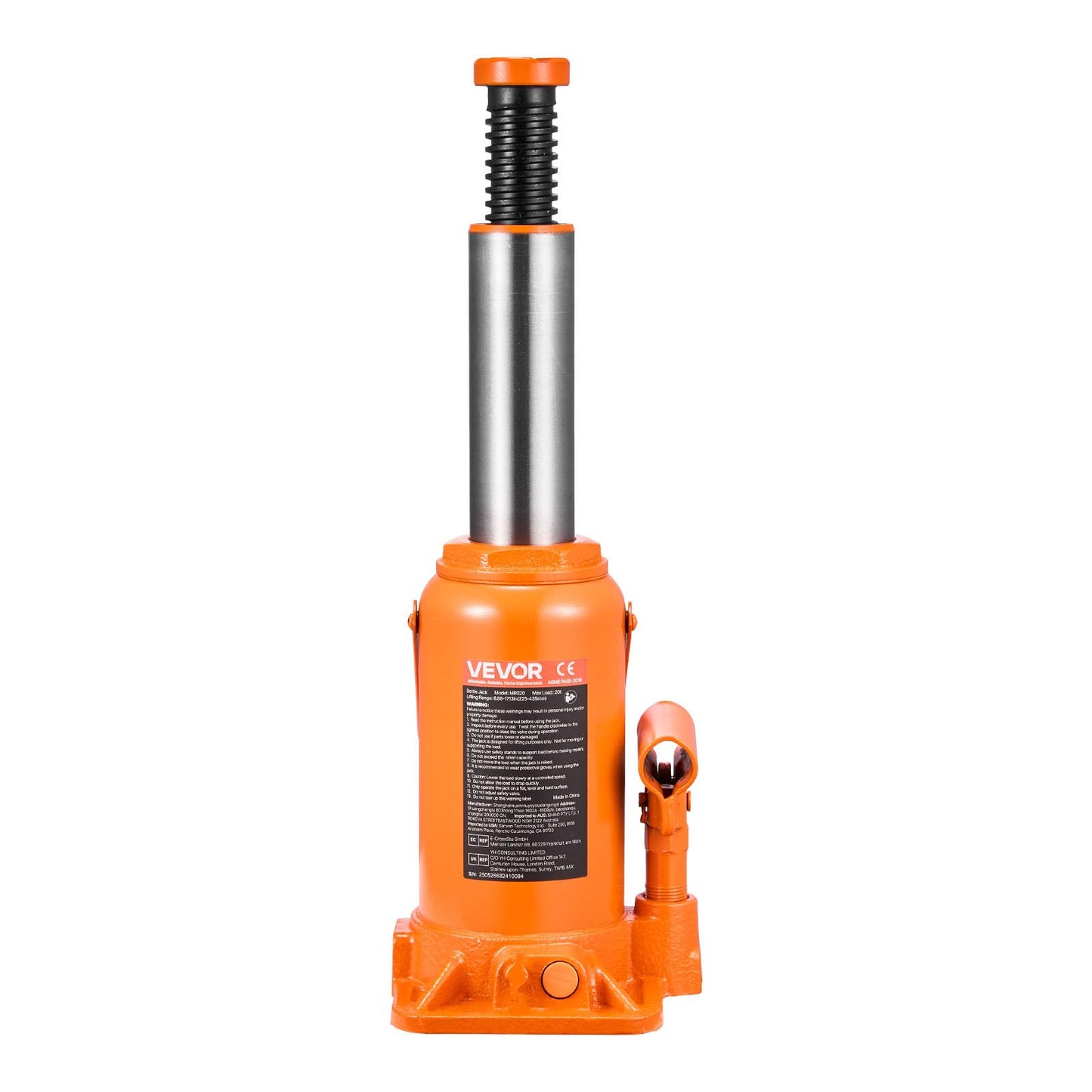 VEVOR Hydraulic Bottle Jack, 20 Ton/44092 LBS All Welded Bottle Jack, 7.5-14 inch Lifting Range, with 3-Section Long Handle, for Pickup Truck, Truck, Car, RV, Auto Repair, Industrial Engineering