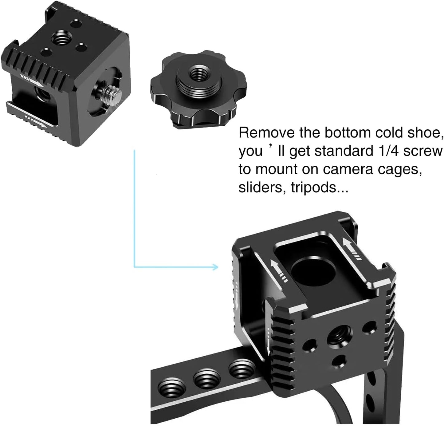 3 1/4"-20 Port Cold Shoe Mount with Thread for Camera Cage Flash LED Monitor Microphone etc., Aluminum Camera Triple