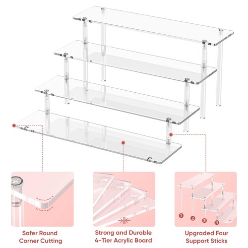 4 Tier Acrylic Display Risers, Clear Perfume Organizer Stand, Large Cupcake Stand Holder, Dessert Display for Party, Display Shelf for Figure and Collection, Riser Stand for Decoration and Organizer