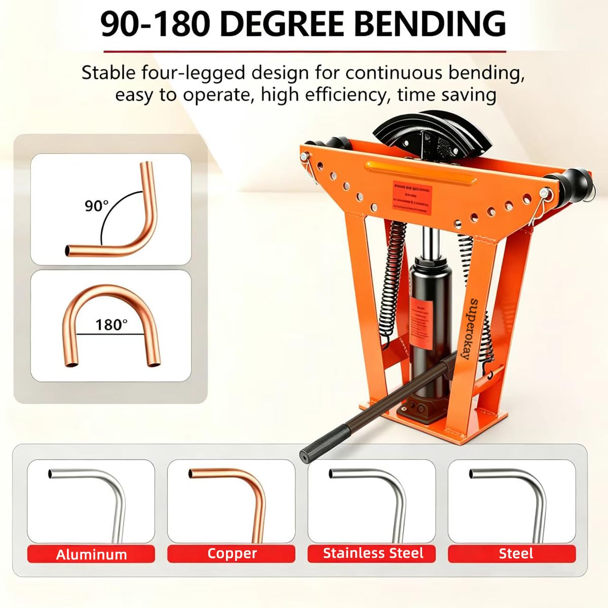 Hydraulic Pipe Bender 12 Ton, 90°-180° Tube Bender with 6 Dies (1/2"-2") | Heavy Duty Exhaust Pipe Bender for Steel Iron Metal | Professional Hydraulic Tubing Bender for Plumbing Construction