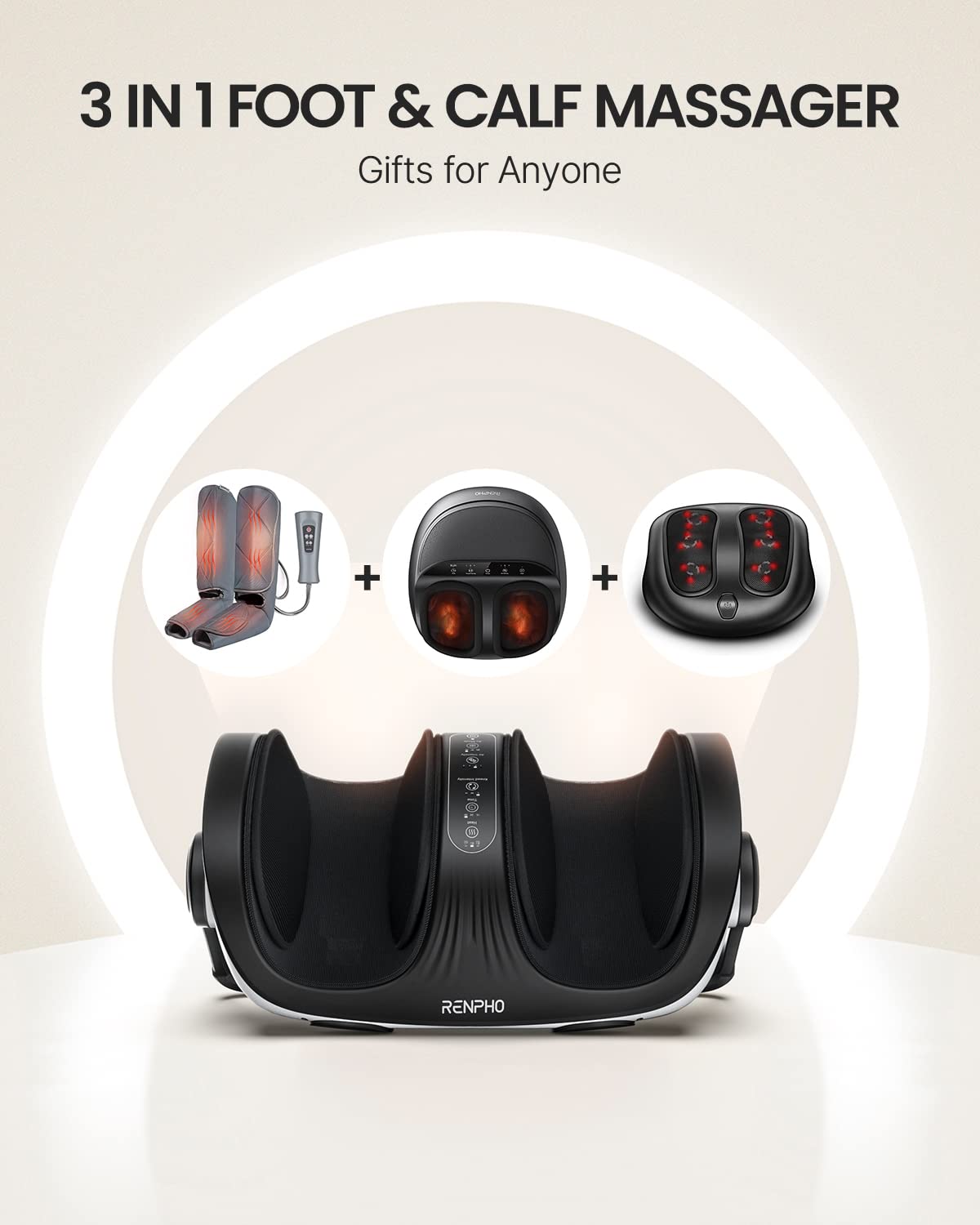 RENPHO 4-in-1 Shiatsu Foot Massager with Heat, Foot and Calf Massager, Father Day Gifts for Husband Men Dad, FSA Eligible Items Only List, Deep Kneading Massage for Plantar Fasciitis Relief, Size 14