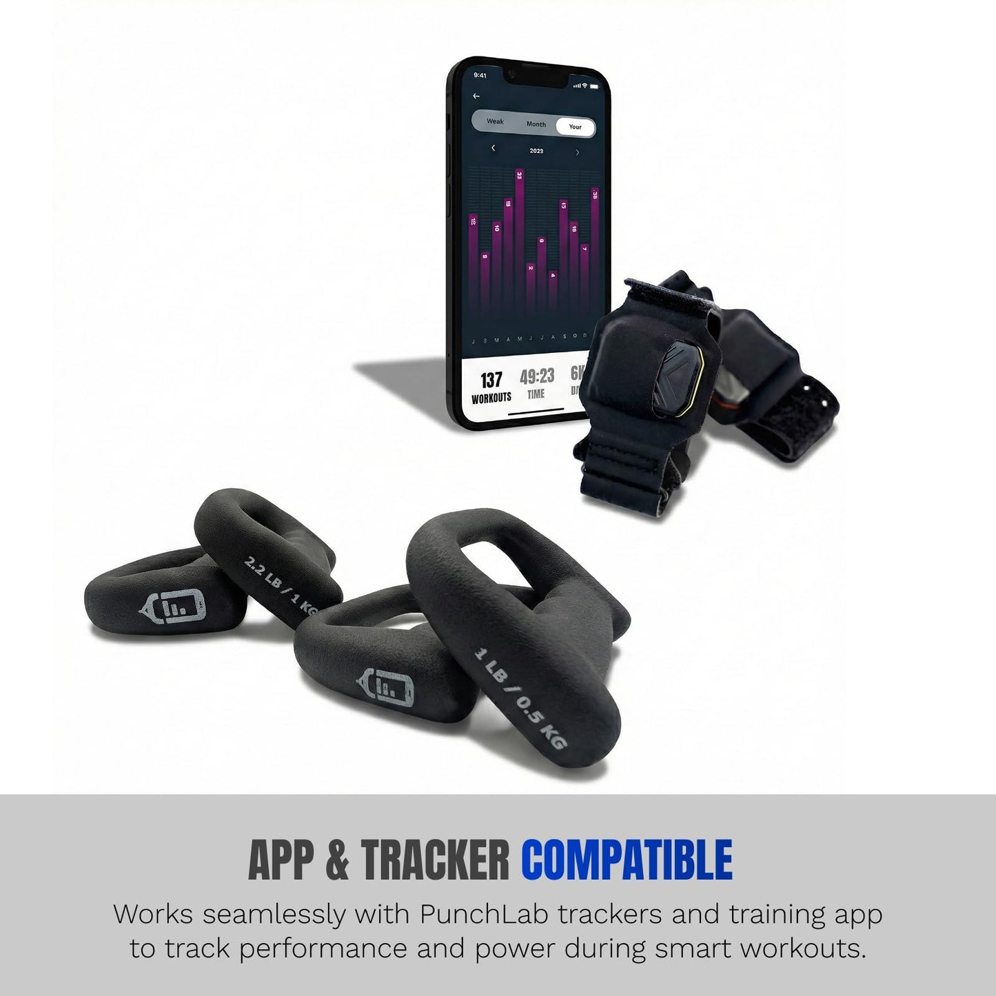 Shadowboxing Dumbbells Set (4 Weights) – 1lb & 2.2lb D-Shaped Knuckle Weights for Speed & Punching Power | Ergonomic Neoprene Hand Weights for Boxing, MMA, Running & Heavy Bag Training | App Compatible with PunchLab