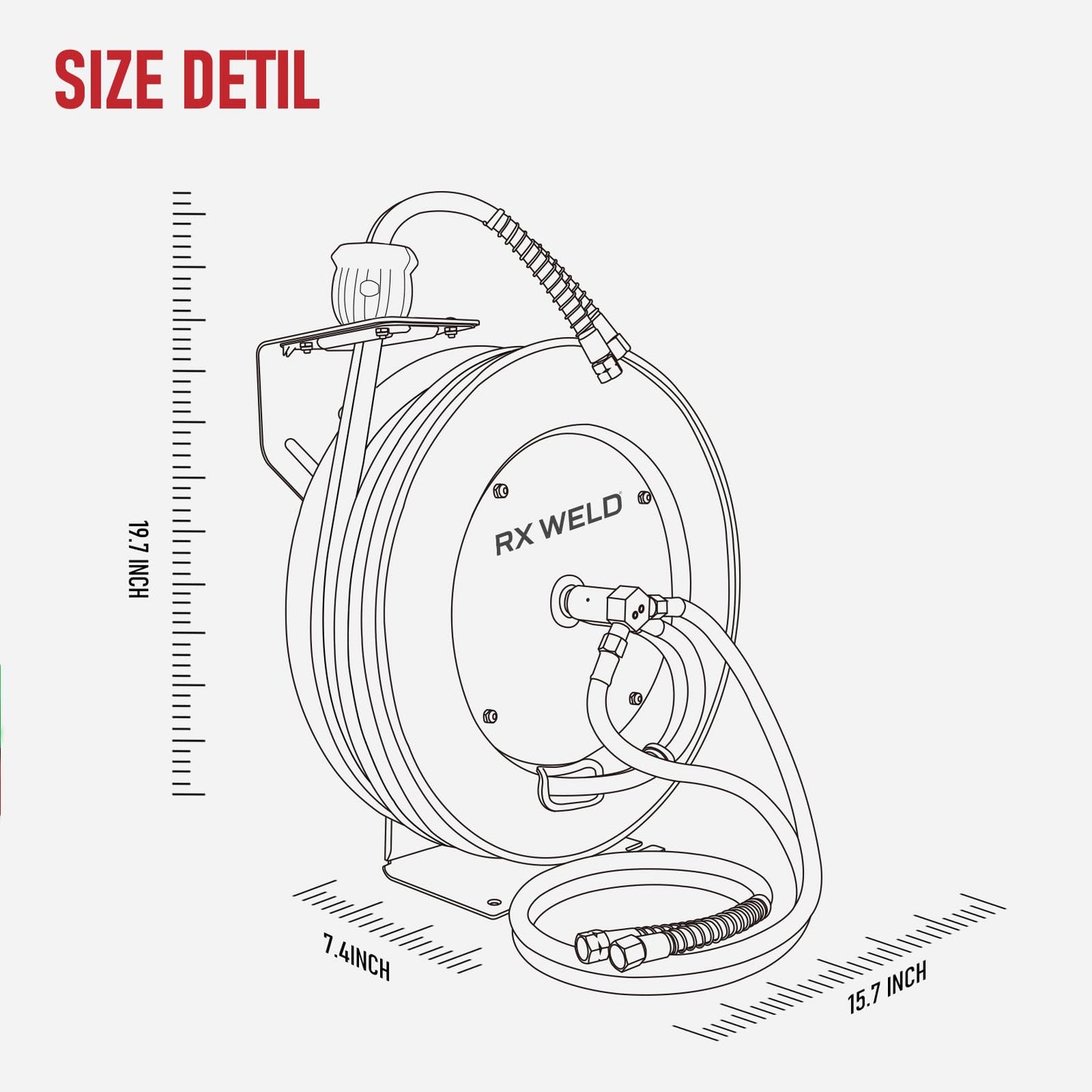 RX WELD Torch Hose Reel Auto-Rewind Retractable, with 1/4-Inch x 50 Feet with 9/16"-18 B Fittings Oxy Acetylene Hose