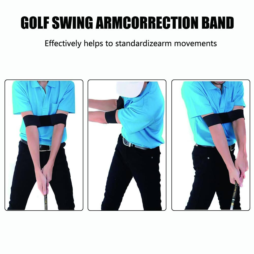 JOBCANU Golf Swing Trainer Aid (2-Pack) - Arm Band Connector for Perfect Swing Plane & Muscle Memory - Lightweight Posture Correction Tool for Beginners - Durable & Comfortable Elastic Strap(Black)