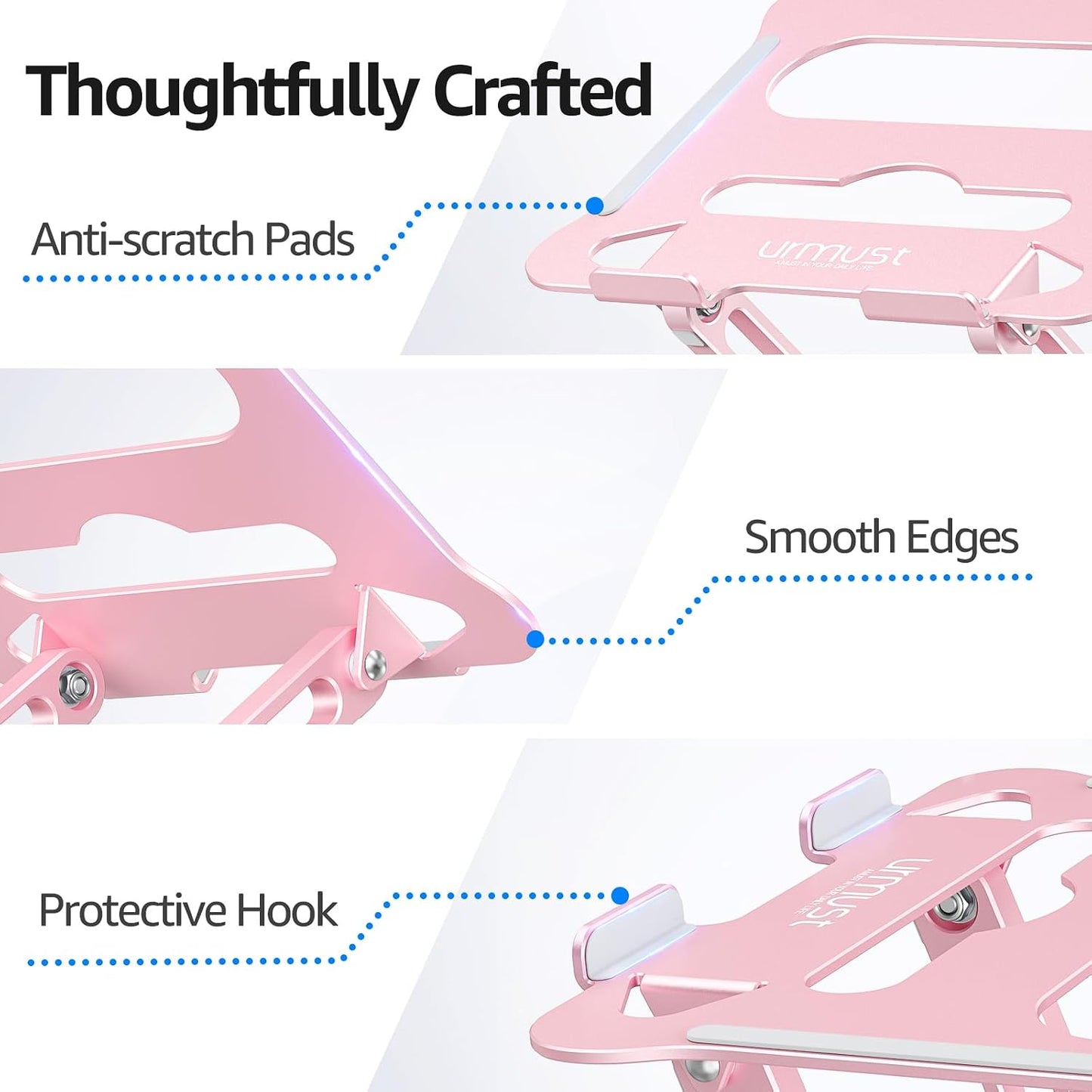 Urmust 10-15.6"(Rose Laptop Notebook Stand Holder Adjustable Laptop Stand Portable Computer Riser Compatible