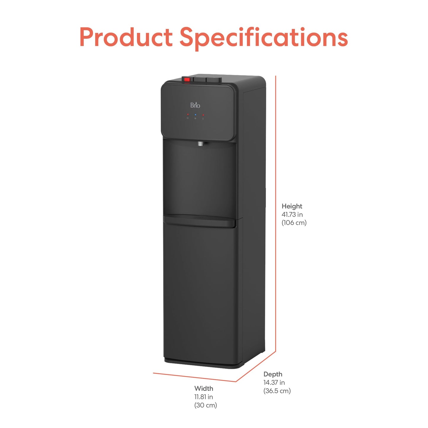 Brio 130 Series Bottom Load Water Cooler Dispenser for 5 Gallon Bottles, Hot, Room & Cold, Great for Home or Office, Child Safety Lock, Empty Bottle Alert, Energy Star 3.0, Black