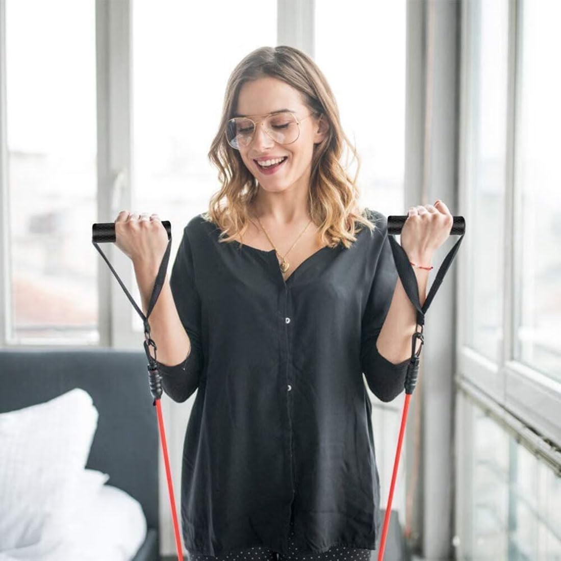 Exercise Handle Workout Handle Heavy Duty Grip Resistance Bands Handles Webbing Grip Puller Handle for Cable Machine Attachments Fitness Equipment with 2 Carabiners