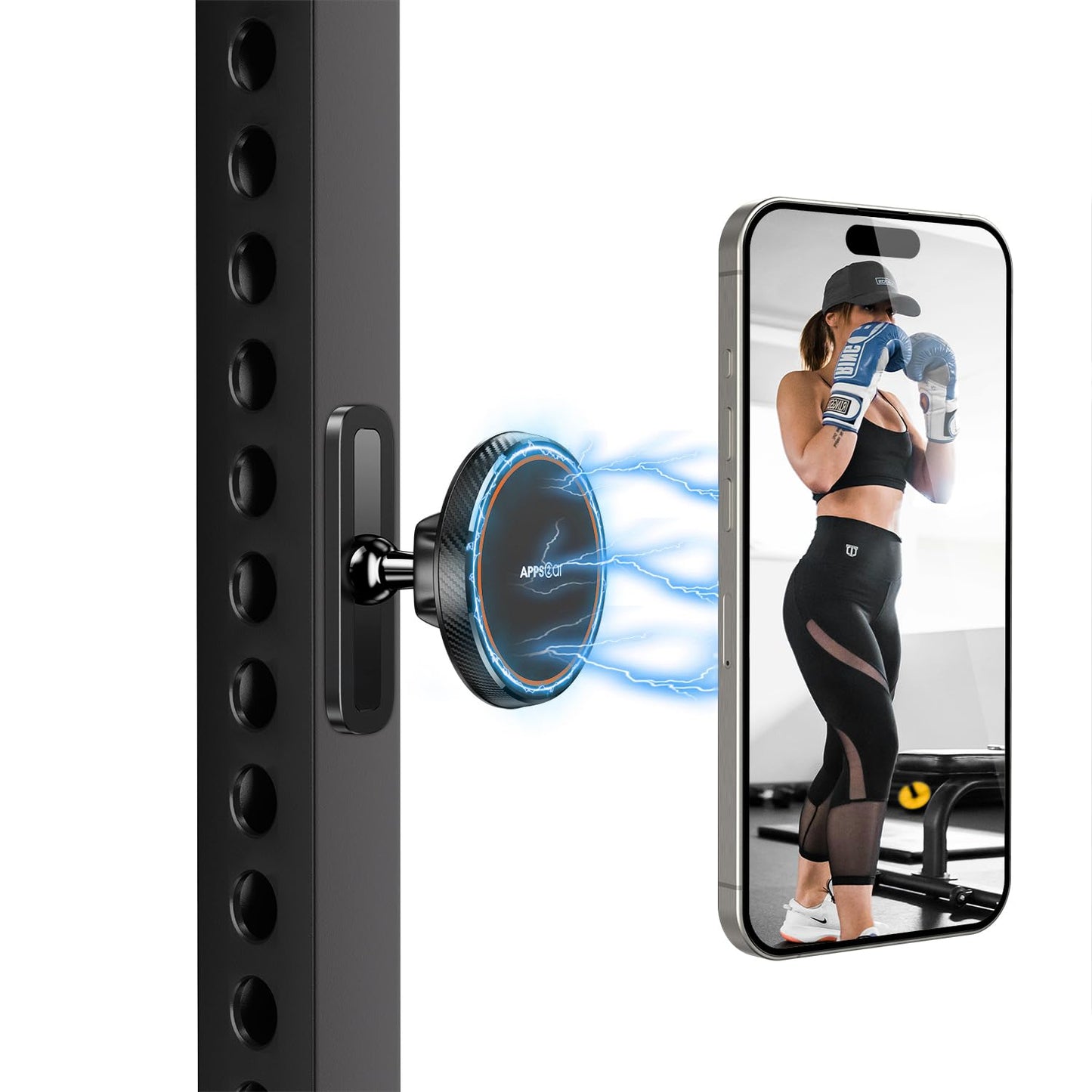 APPS2Car Magnetic Phone Holder for Gym, Alloy Base & Ball Joint, Attach to Metal Surfaces, Dual Magnet Phone Mount for MagSafe iPhone 12-17 Series