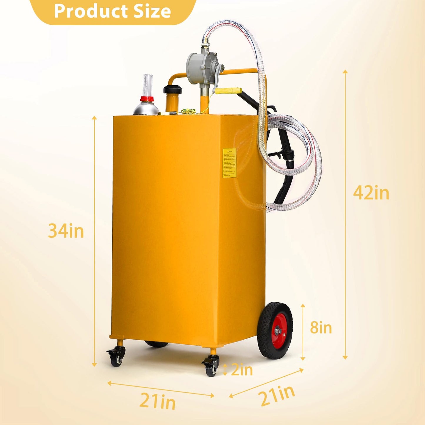 35 Gallon Portable Fuel Caddy with Manual Pump, Heavy Duty Mobile Fuel Transfer Tank On 4 Wheels, Gasoline & Diesel Storage Container for Trucks, Boats, ATVs, Lawn Mowers, Farm Equipment - Orange