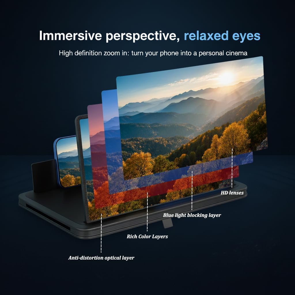 AIPULL 3X 12 Screen Magnifier for Cell Phone, Acrylic Phone Screen Enlarger with Adjustable Stand, Foldable Hands-Free