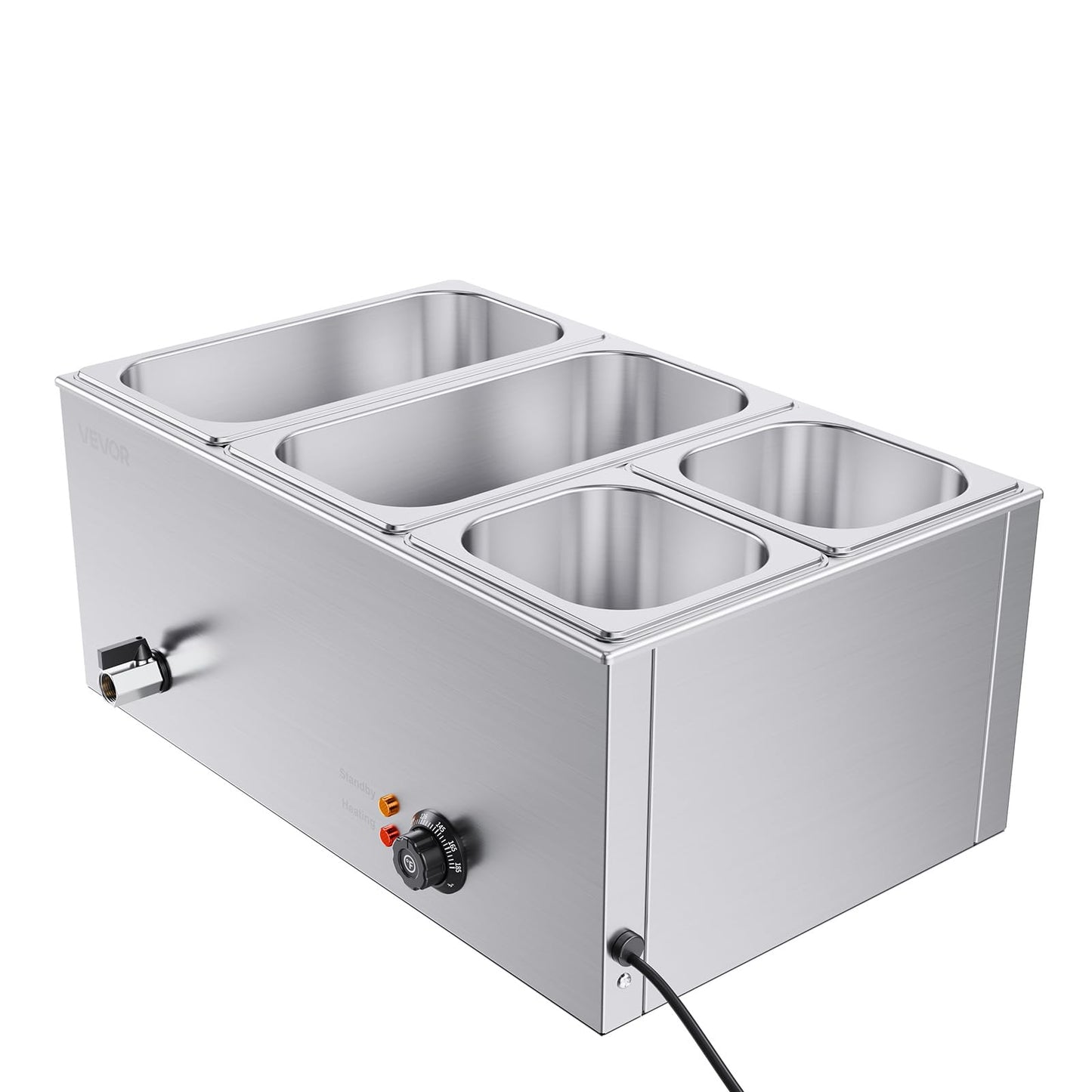 VEVOR 4-Pan Commercial Food Warmer, 24QT Electric Steam Table, 1200W Professional Countertop Stainless Steel Buffet Bain Marie with 86-185°F Temp Control for Catering and Restaurants, Silver