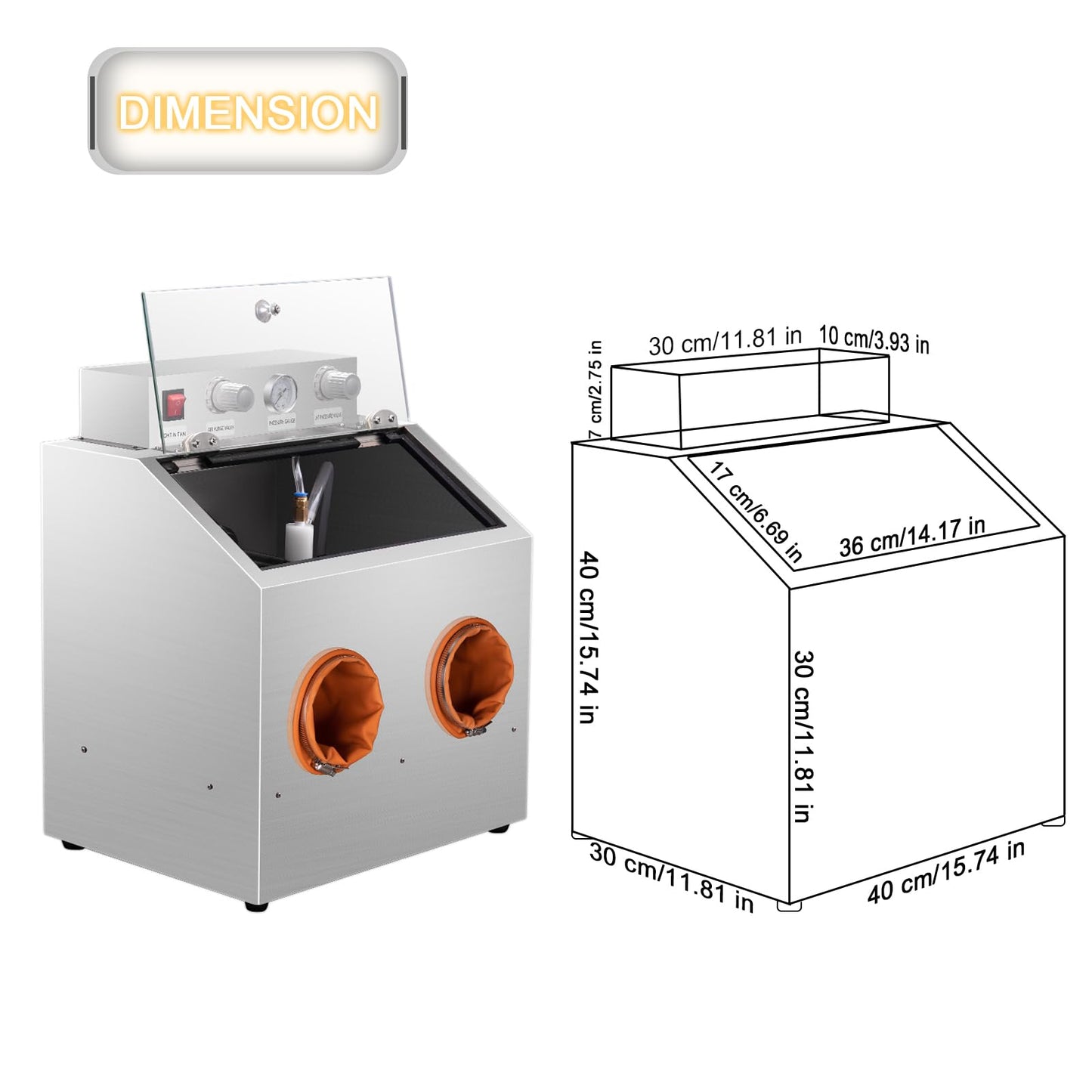 DZQ 10 Gallon Sandblasting Cabinet, Standard Steel Portable Benchtop Sand Blaster, Surface Sanding Treatment Ideal for Silver, Gold,Copper and More Suitable for Both Dry and Wet Blasting