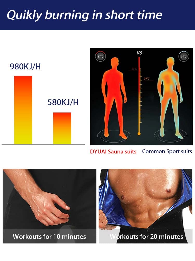 DYUAI Sauna Suits for Men Sauna Sweat Shirt Heat Trapping Vest Full Sauna Shorts Workout Top with Shorts Exercise Fitness(BH7009-01-S)