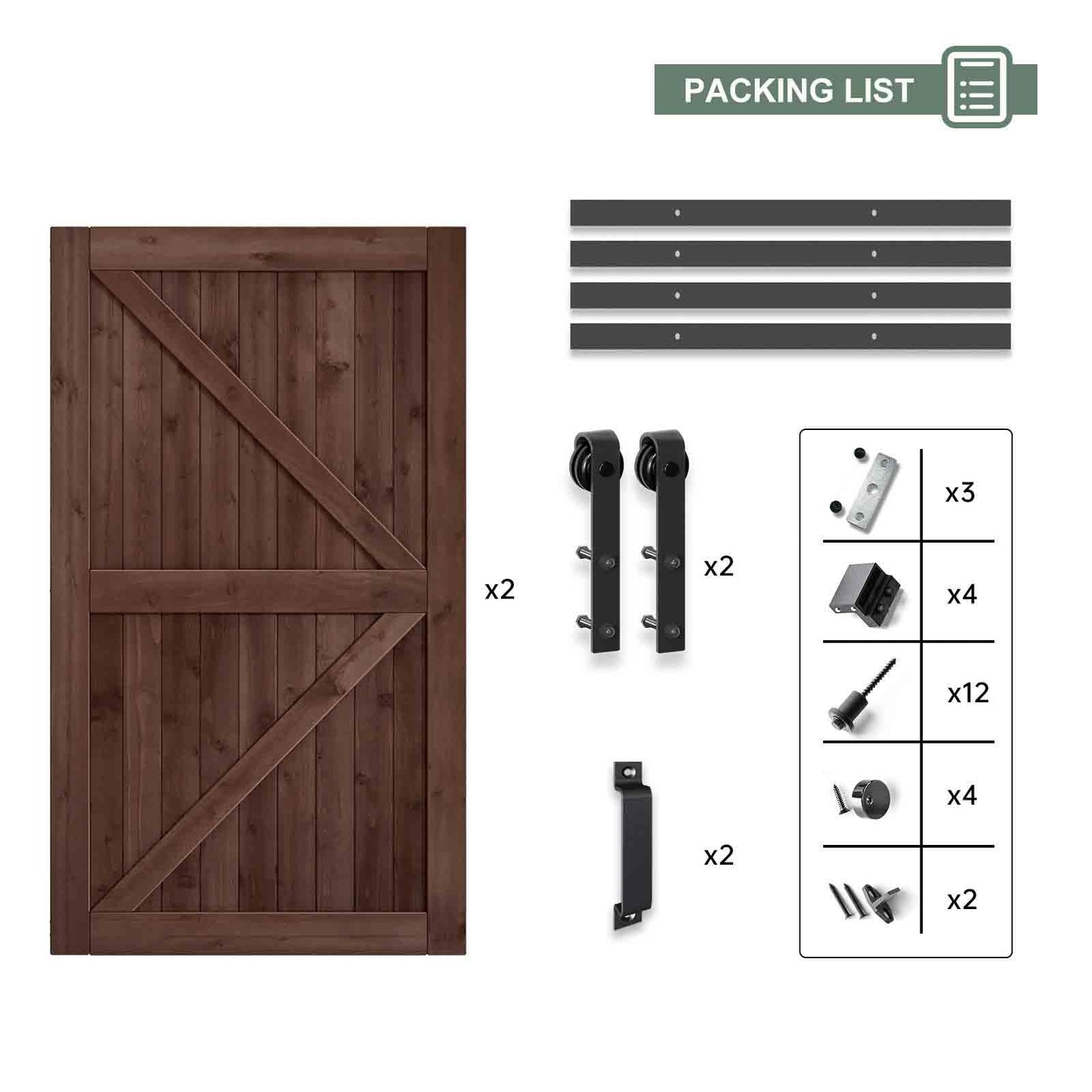 ROYMELO Double 48x84 inch Sliding Barn Wood Door Slab with 8ft Hardware Kit and Handle
