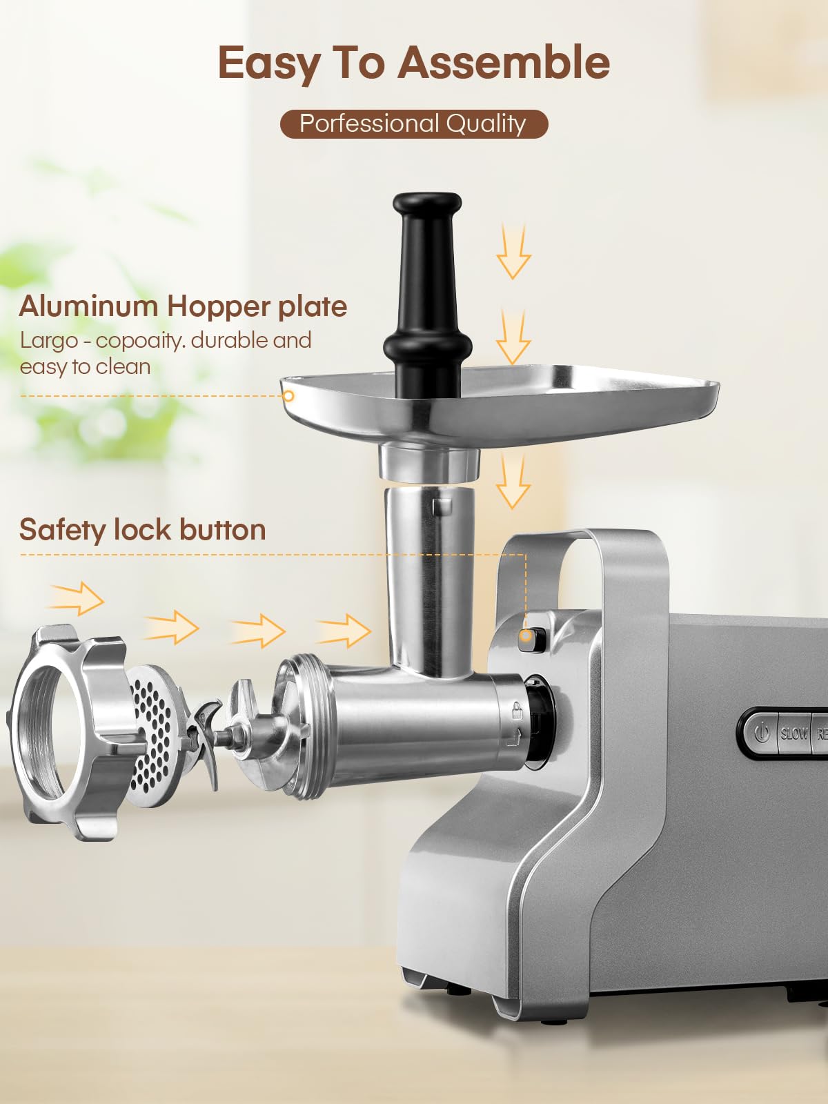 FOHERE Meat Grinder 3000W Max, Heavy Duty 5-in-1 Electric Meat Mincer with Sausage Stuffer & Kubbe Kit, 3 Stainless Steel Grinding Plates for Home Kitchen & Deer Processing (Silver)