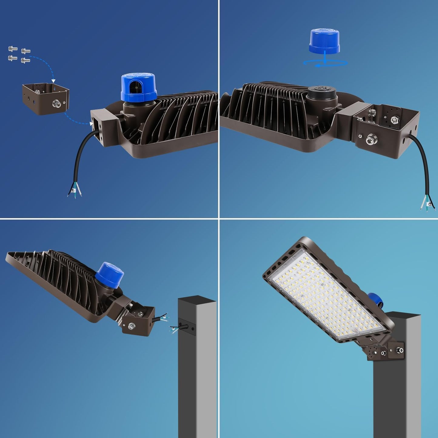 Juyace 350W LED Parking Lot Light with Photocell, 52500LM 5000K, IP65 Dusk to Dawn Outdoor Security Flood Light with Trunnion Bracket, 110-277V Commercial Area Light for Street Yard Stadium