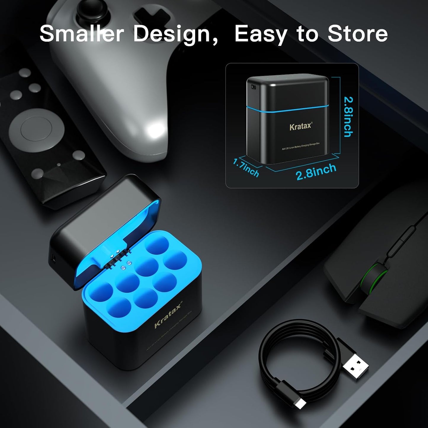 Kratax 3-in-1 8 Battery Charger for AA Rechargeable Lithium Batteries, Independent Fast Charging Slots for AA Battery