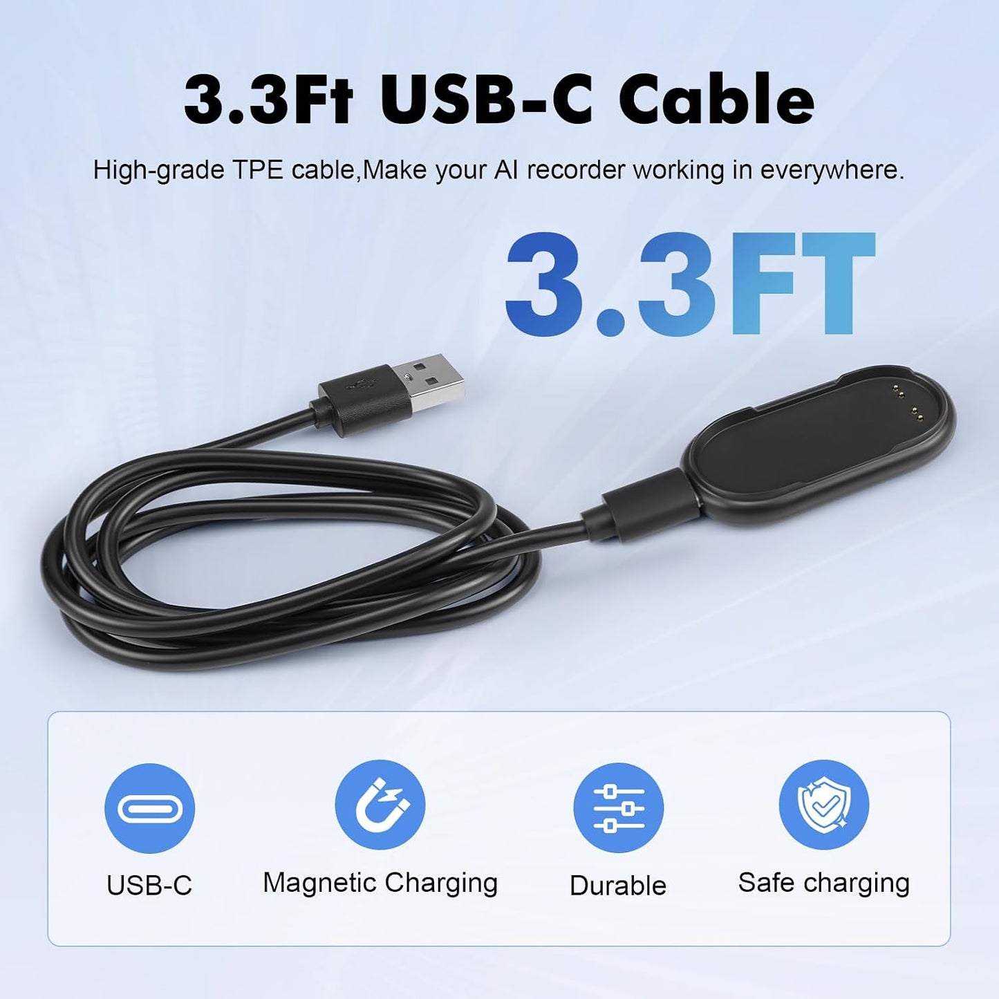 REEYEAR 3.3FT/1Mtr Set Magnetic Charger Dock fits for Plaud NotePin & NotePin S AI Voice Recorder USB-C Fast Charging