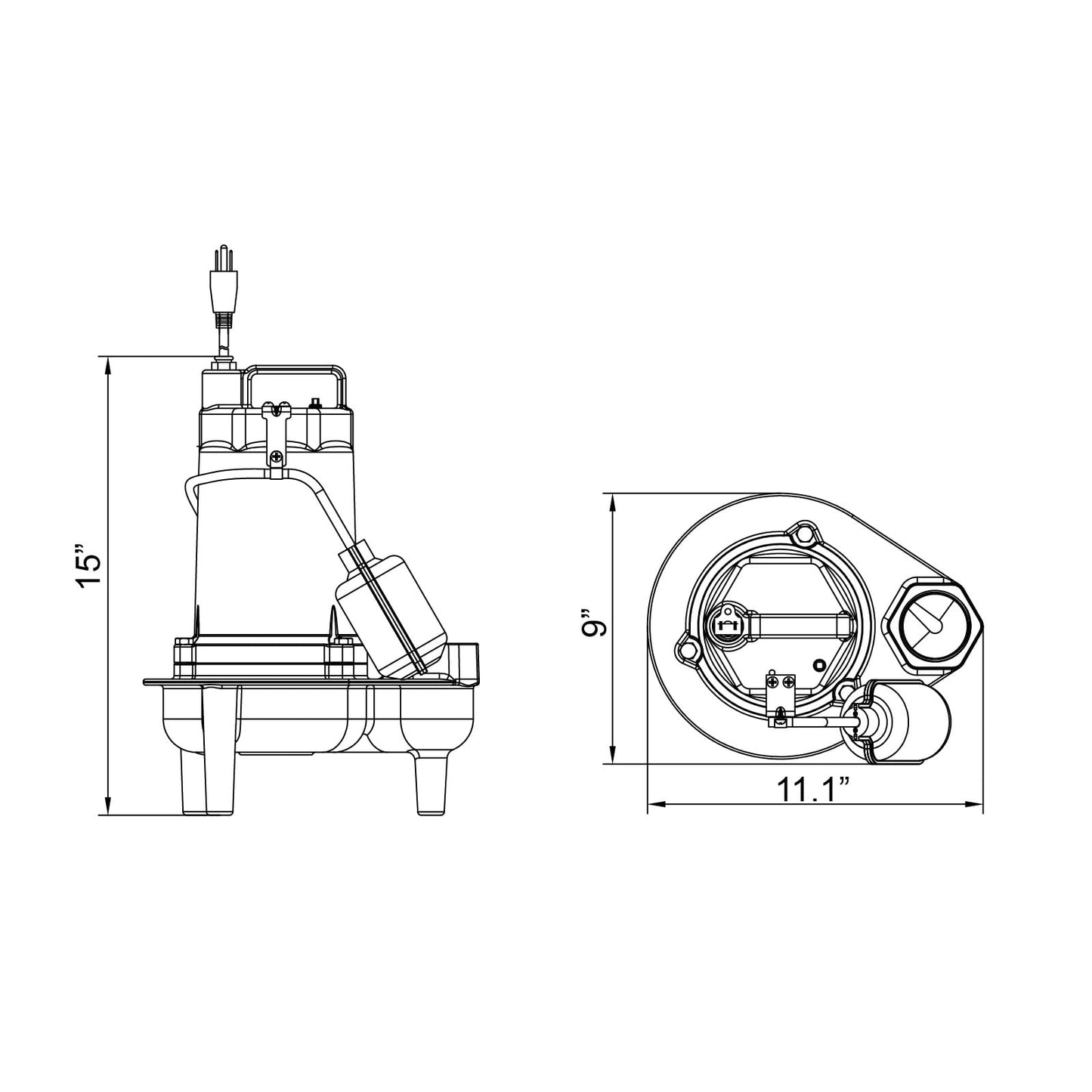 JACKEL SEW501CIT 1/2 HP 9300 GPH Cast Iron Submersible Sewage Pump with Piggy-Back Tethered Float Switch