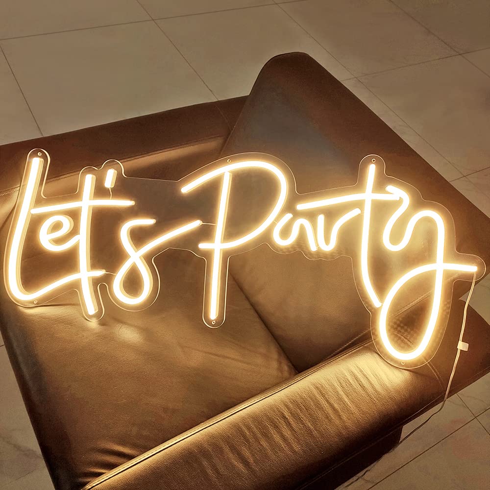 Divatla Super Large Neon Sign - 'Let's Party' for Engagement, Prom, Wedding & More - Dimmable, Warm White