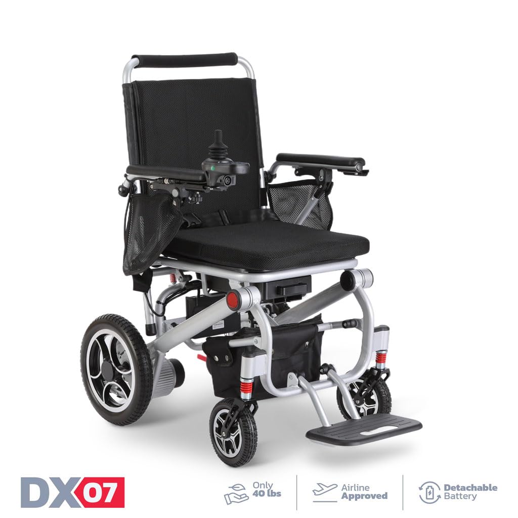 Rubicon DX07 All Terrain Foldable Electric Wheelchairs for Adults - Powerful 500W Motor - 12 mi Cruise Range - Detachable Airline Friendly Battery Supports up to 265 lbs (Model14)