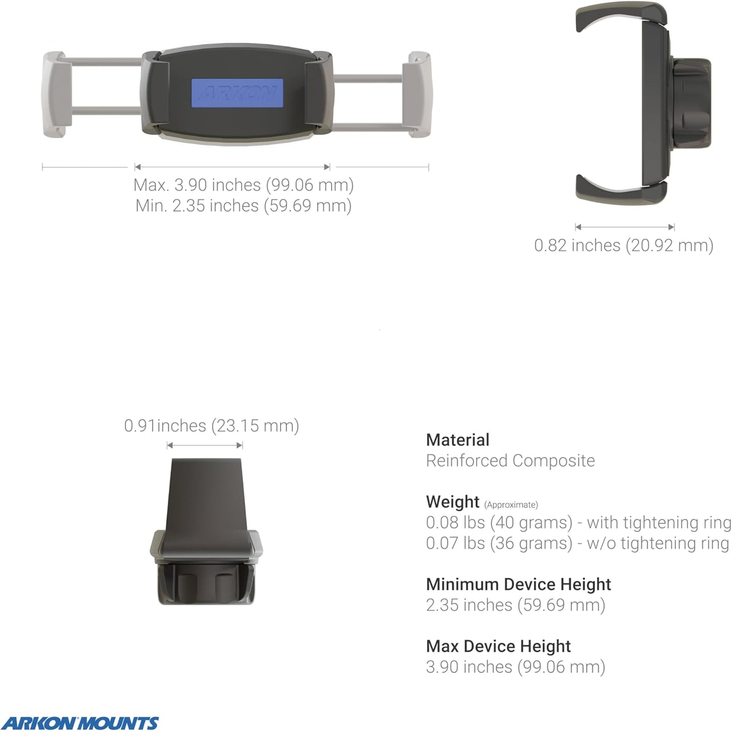 ARKON 5 Mounts Mobile Grip Phone Holder with Clamp Mount | Secure Spring-Loaded Holder | Clamp Phone Mount