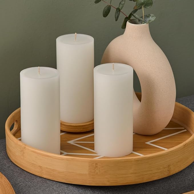 Simply Soson 3x6 inch White Pillar Candles Set of 3, Smooth Texture, Unscented White Candles, Dripless Candles, 3 inch Pillar Candles Ideal as Wedding, Parties, Spas, Dinner, Home Decoration, Church