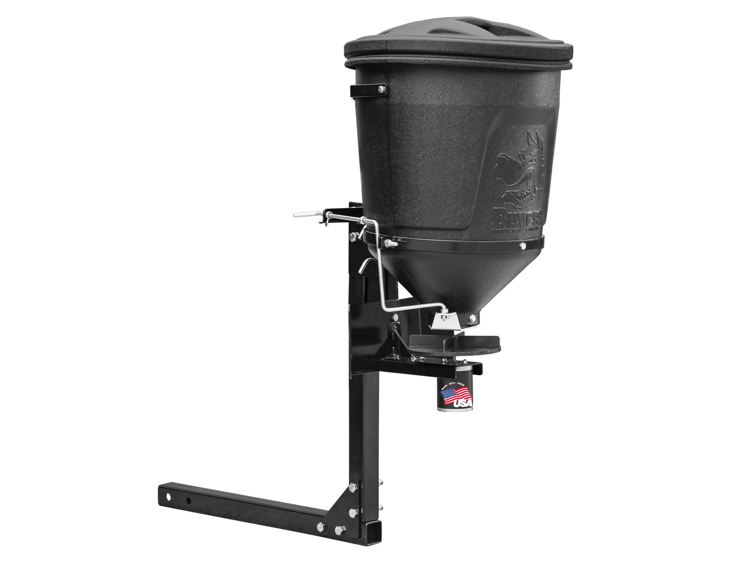 Buyers Products UTVS16 UTV Broadcast Spreader with Lid, 150 lb Capacity, Receiver Hitch Mount, for Salt, Grass Seed, Fertilizer & Feed, Adjustable Flow Gate, 12V Motor, Poly Hopper, All Season Use