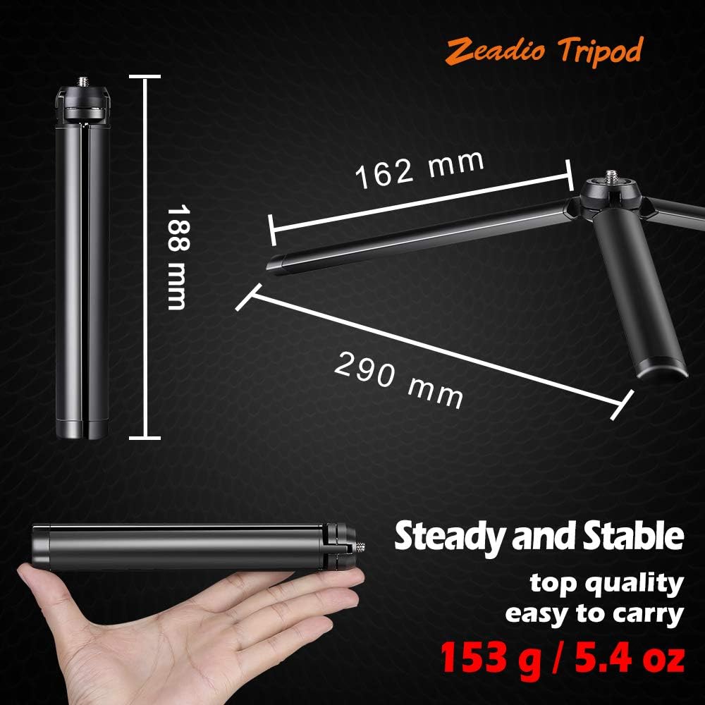 Zeadio 1/4 Inch 4, 2, 2, Metal Mini Tripod, Desktop Tabletop Stand Tripod with Screw for Smooth Crane Plus, Crane Osmo