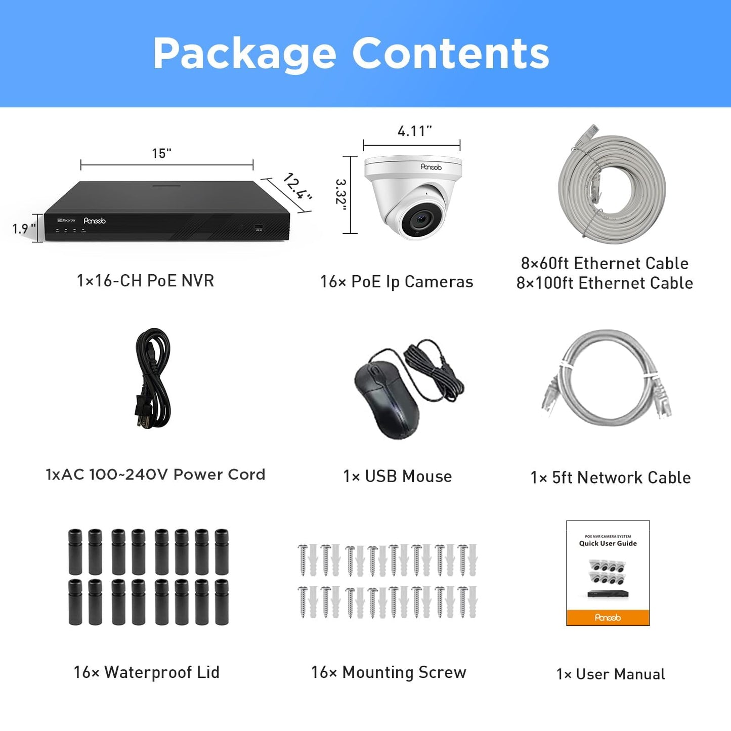 16 Channel Security Camera System 4K PoE, 16x 8MP Wired IP Black Turret Dome Camera with AI Human Vehicle Detection, Built-in Mic, Remote Access 24-7 Recording, 4K 16CH NVR 4TB HDD, PD93A31616-8M