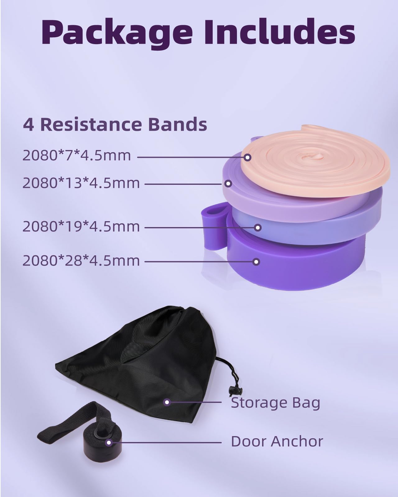 Pull Up Bands, Fitense 5-80lbs Resistance Bands Set with Door Anchor, Stretching Assist Band, Portable Exercise, Muscle Training, Physical Therapy, Exercise Workout Bands for Working Out for Women