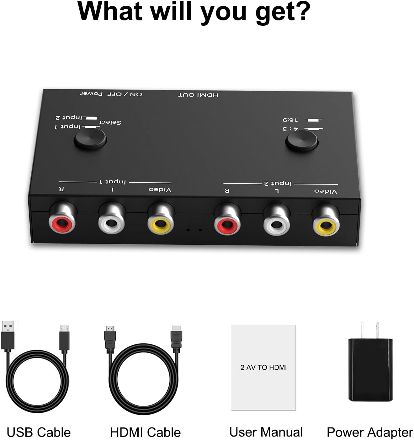 RuiPuo 2 16:9/4:3 WII/N64/PS1/PS2/PS3/VHS/VCR/DVD etc(2 1 Port RCA/AV to HDMI Converter Adapter Support for Players AV