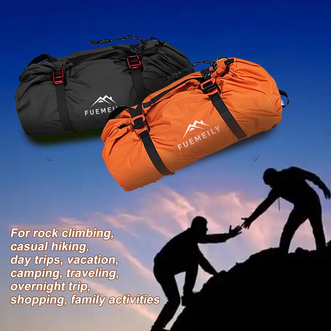 FUEMEILY Rock Climbing Rope Bag, Large Capacity Folding Rope Storage Backpack with Ground Sheet, Adjustable Straps Outdoor Climbing Gears Black