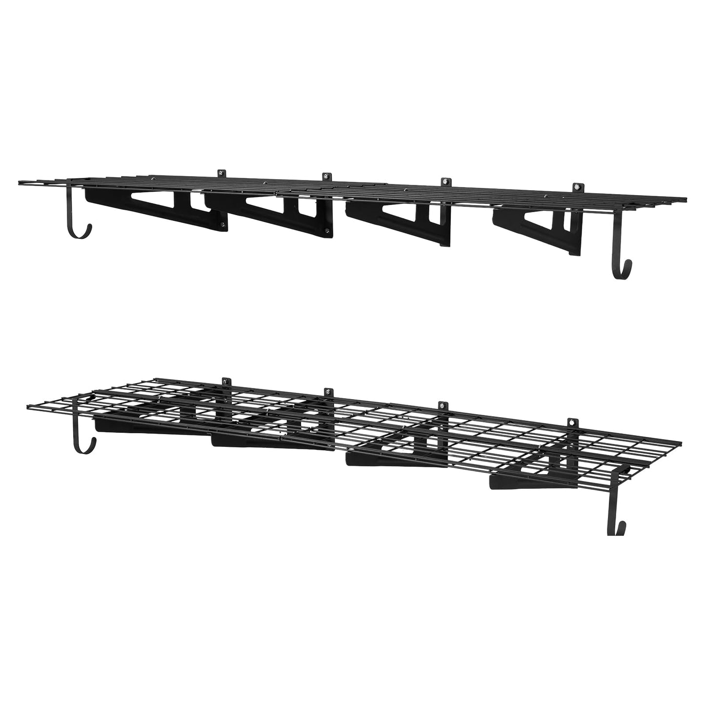 VEVOR 2-Pack Heavy Duty Garage Wall Shelving, 2 x 6 ft Steel Wall Mounted Shelving Unit with Hooks, 24 x 72 Inch Per Shelf Floating Storage Metal Rack, 1000 lbs Total Weight Capacity