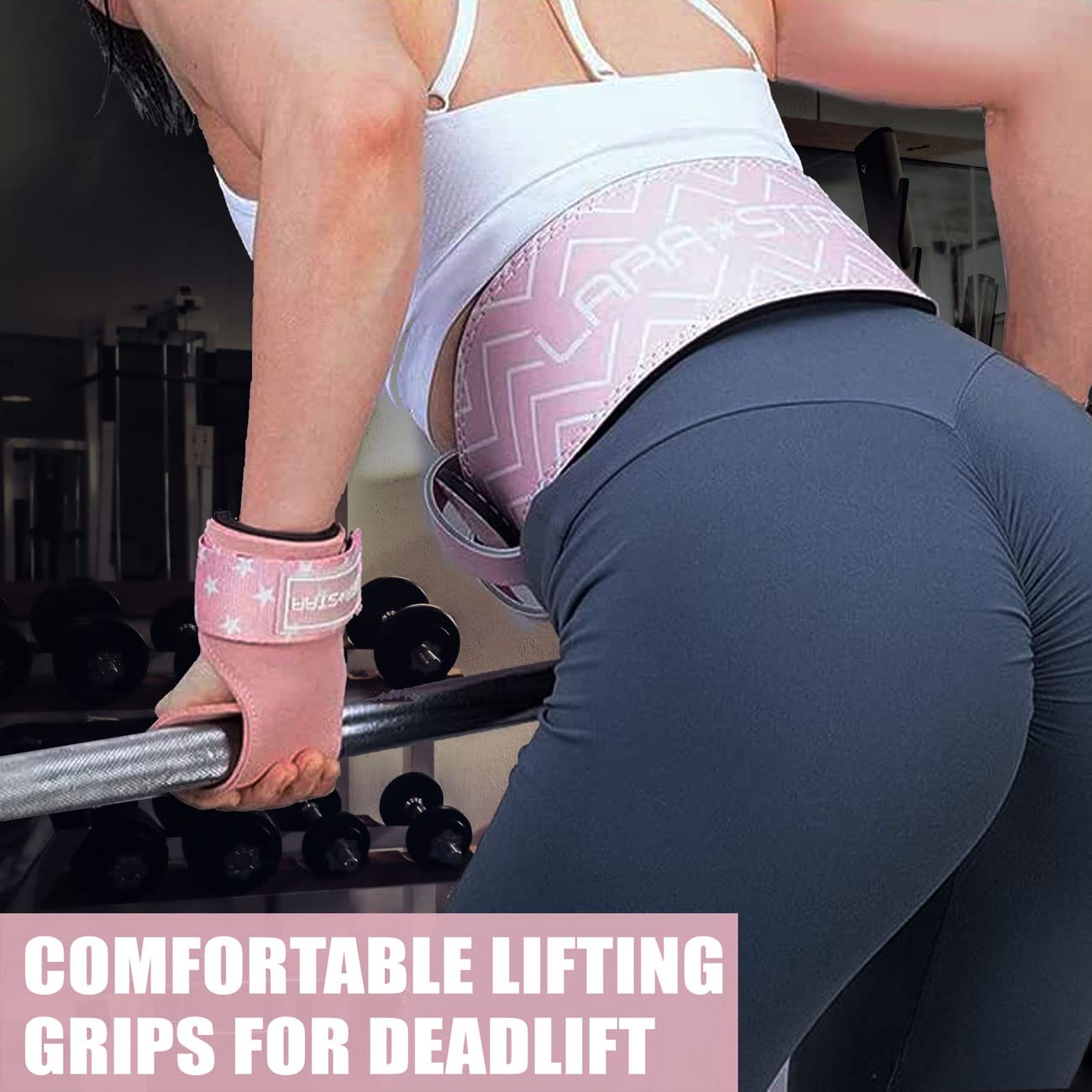 LARA STAR Premium Weight Lifting Wrist Hooks Straps for Maximum Grip Support - Deadlift Gloves and Grip Pads Alternative in Fitness Gym Power Training Like Pull Up Deadlifting & Shrugs (Pink)