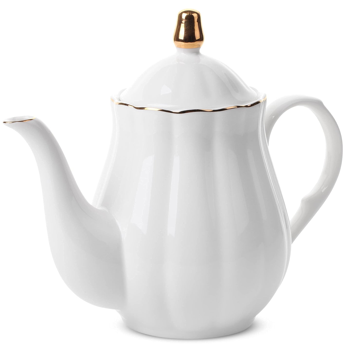 BTaT- Porcelain Tea Pot with Stainless Steel Infuser, 32 oz, White, Tea Pot with Gold Trim, Teapot with Infuser, Porcelain Teapot, Tea Brewing Pot, Teapots for Loose Tea