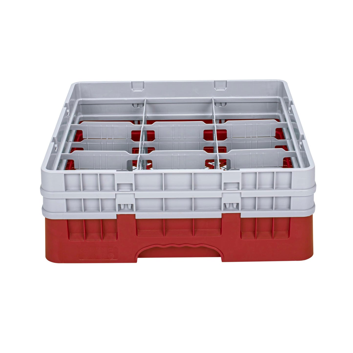 Restaurantware Clean Tek Professional 9 Compartment Glass Rack,1 Heavy Duty Durable Tray, With 1 Full Drop Extender and 1 Half Drop Extender, Red Glass Holder For Restaurants, Bars, and Pubs