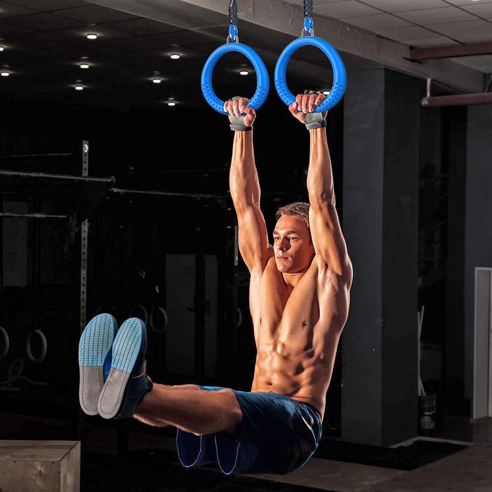 Dolibest Non-Slip Gymnastics Rings Kids Monkey Bars Swing Trapeze Bar with Adjustable Straps (41.7inch) Home Fitness Full Body Workout Ninja Warrior Obstacle Course Blue (2Pack