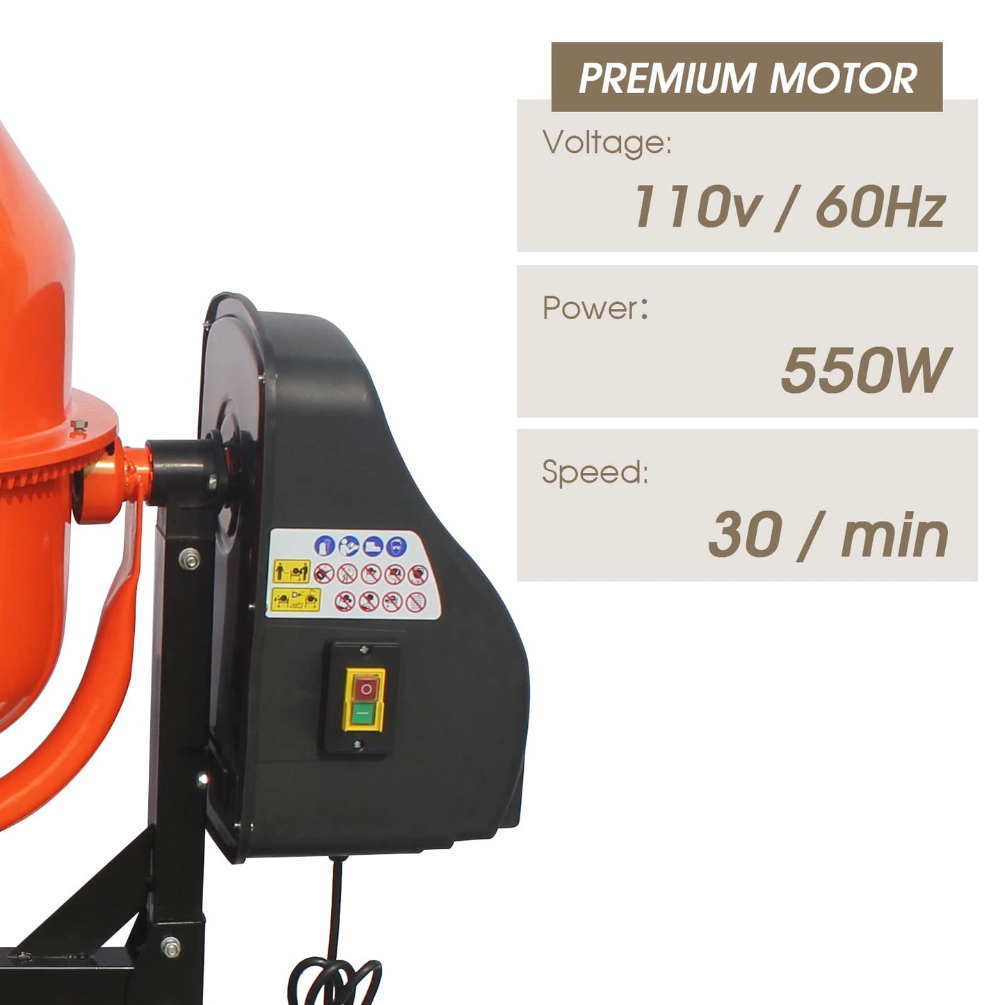 PulSpeed 5 Cubic Ft Concrete Cement Mixer with Wheel and Stand,Electric ConcreteMixer 0.75 HP 550W Adjustable Tilt, Portable Heavy Concrete Mud Mixer Toolsfor Mortar Stucco Seeds and Fodder