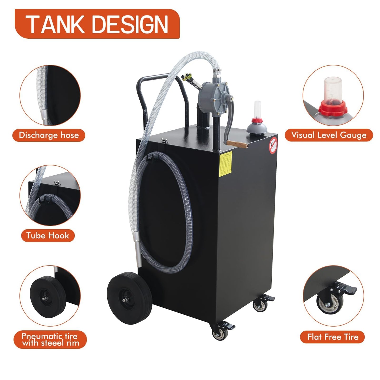 45 Gallon Fuel Caddy, Portable Gas & Diesel Storage Tank with Manual Pump, Fuel Caddy with 4 Wheels for Refueling Cars, Trucks, Lawn Mowers, ATVs, and Boats.