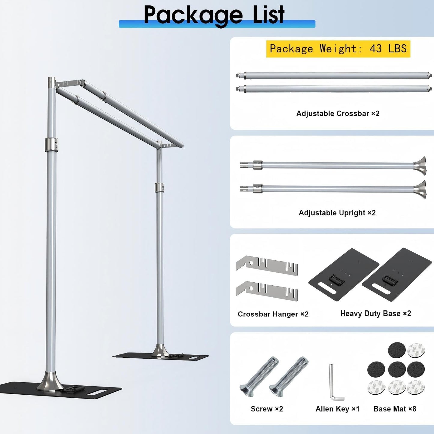ALTSON Photo Backdrop Stand Heavy Duty 9.2x9.2Ft, Double Crossbar Pipe and Drape Stand Kit, Adjustable Metal Frame Background Stand with Flat Base for Wedding Party Birthday Photography Decoration